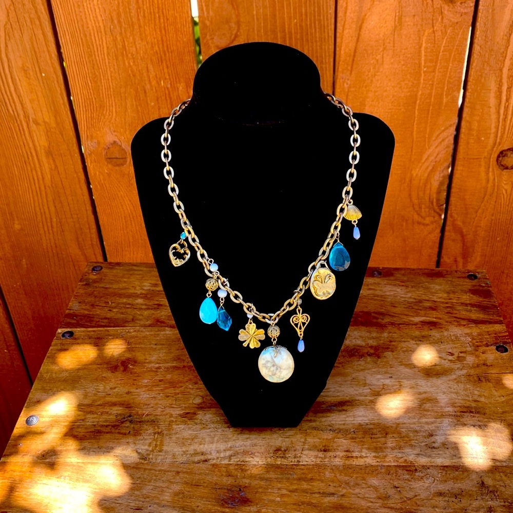 Beautiful Turquoise and Gold Charm Necklace